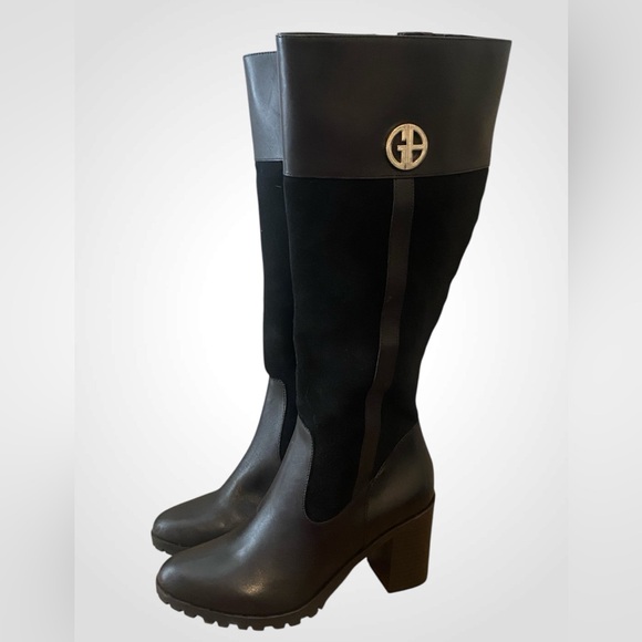 Giani Bernini | GB Kaidyn Black Genuine Leather & Suede Knee High Boots NWOB 7.5 - Picture 6 of 12